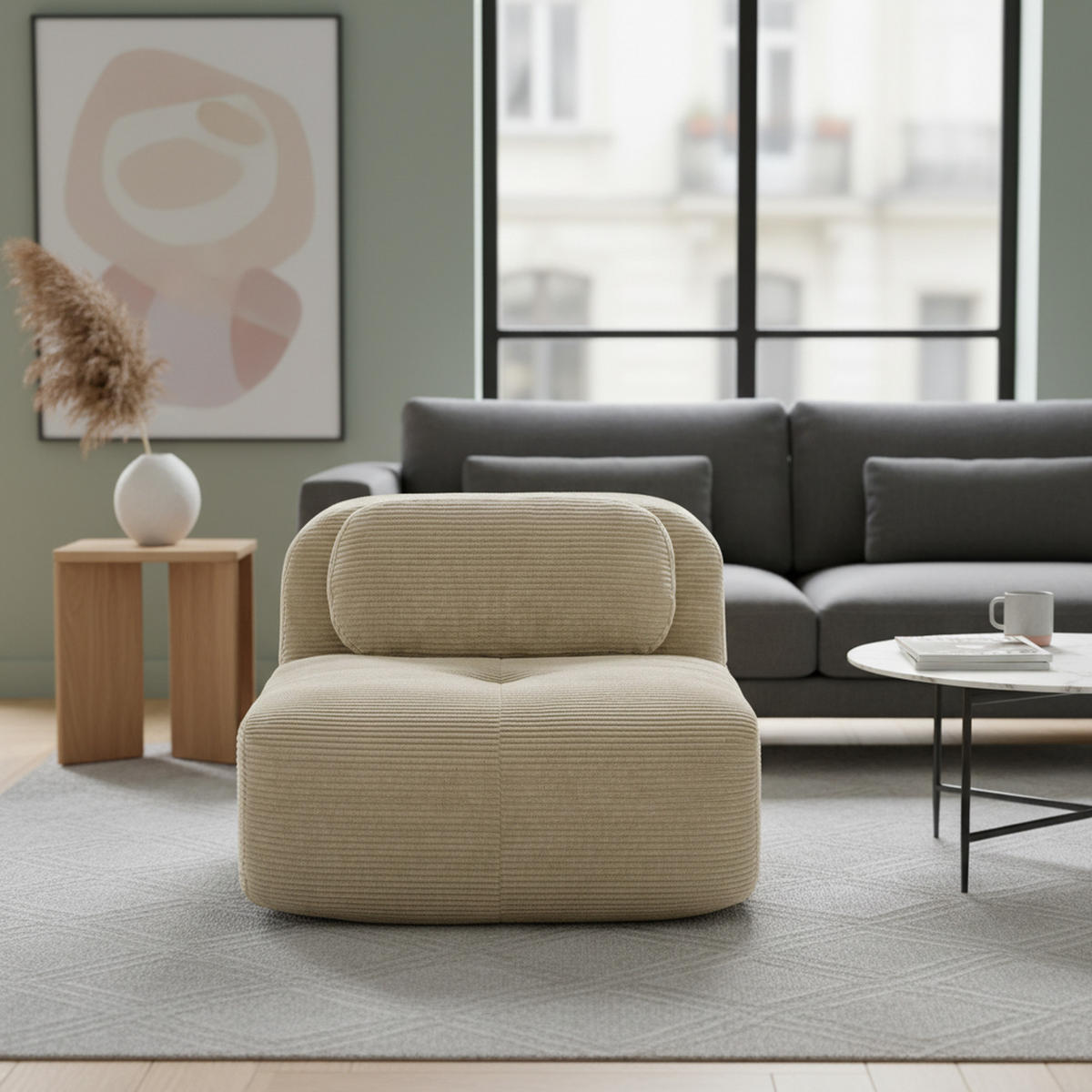 1-SITZER SOFA in Premium Cord - Beige, Textil (90/75/103cm) - Urban Meuble