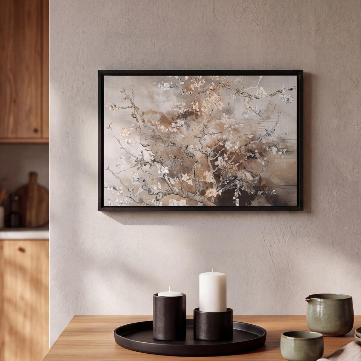 LEINWAND Bilder mit Rahmen - Mandelblüte - Kunst - Van Gogh - Beige - Abstrakt - 30x20 - Braun, Textil (30/20cm) - MuchoWow