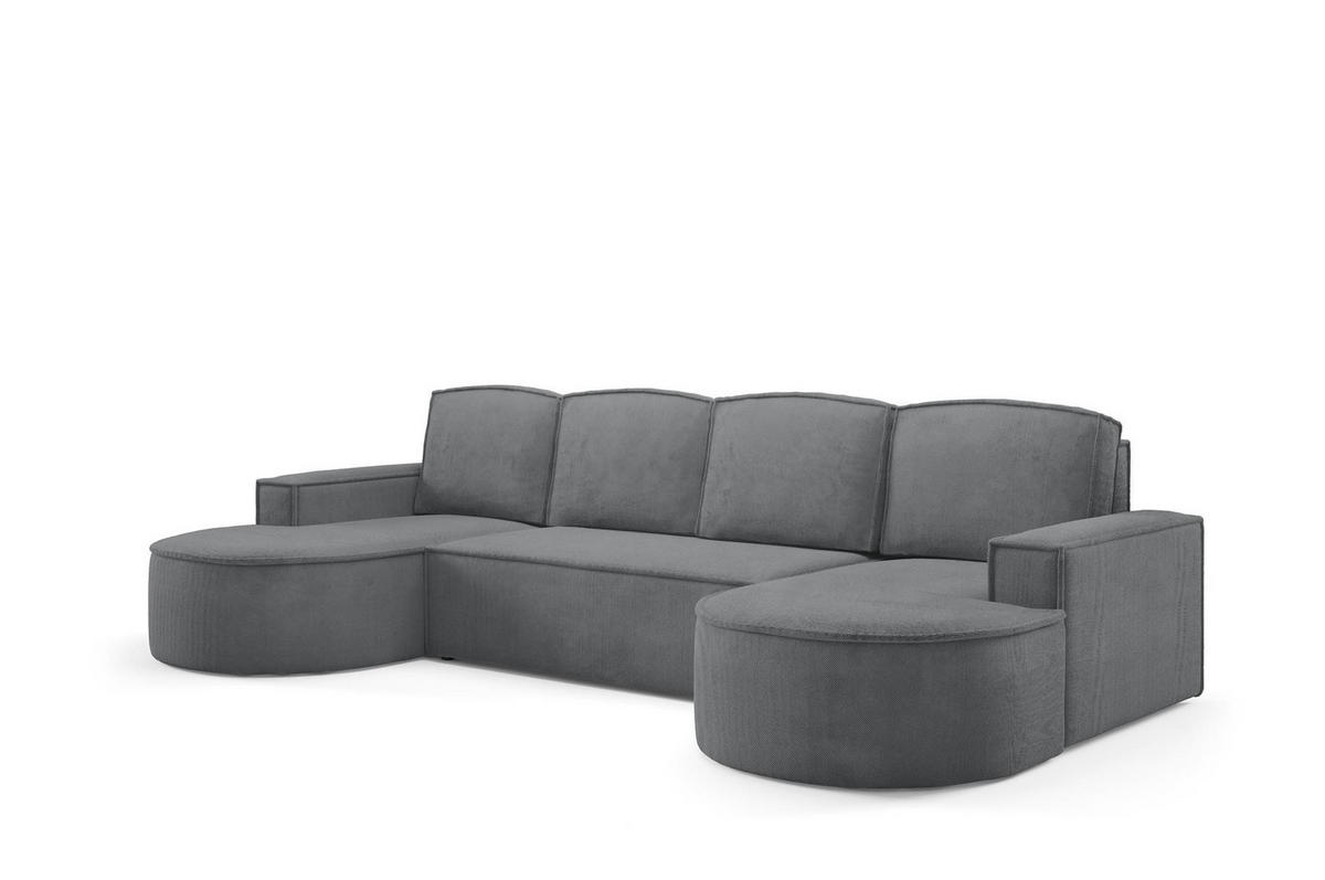 WOHNLANDSHAFT Flow U Graphit, mit Schlaffunktion in Curio Stoff - Graphitfarben, Holzwerkstoff/Textil (316/88/157cm) - Bettso