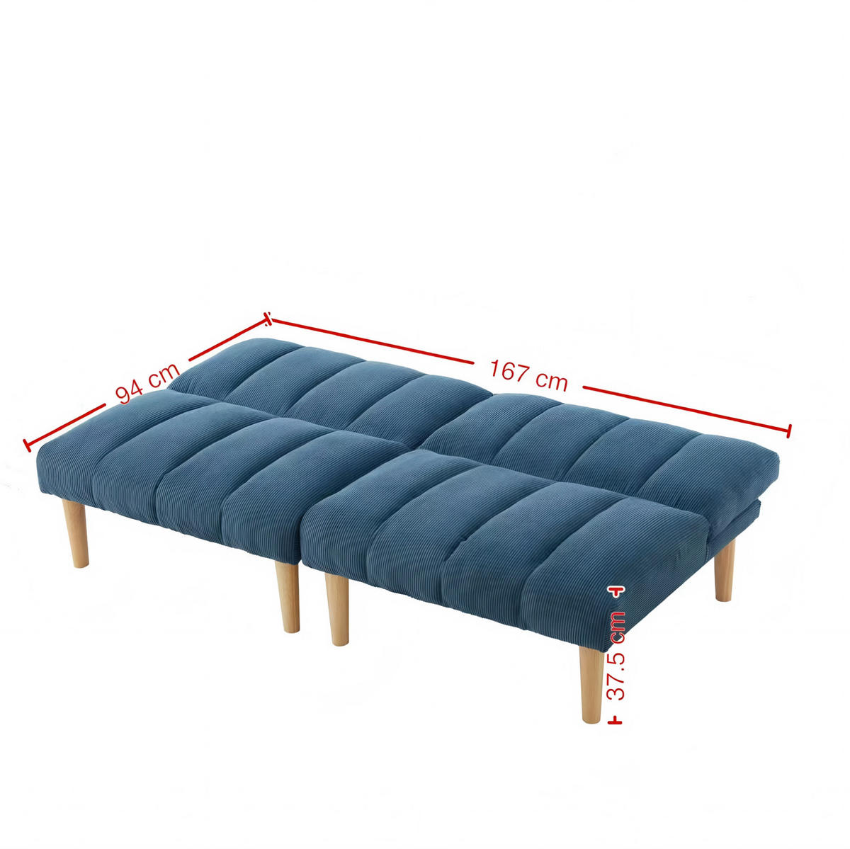SCHLAFSOFA 167 cm aus Cord mit 3-fach verstellbarer Rückenlehne Blau - Blau, Textil (82/72/167cm) - Modenvie