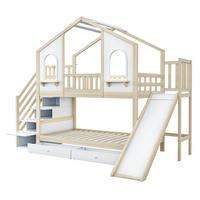 SPIELBETT 90/200 cm DE-01484, in Holzfarbe, mit Rutsche, Aufbewahrungsleiter und 2 Schubladen - Naturfarben, Holz (90/200cm) - ComfortXL