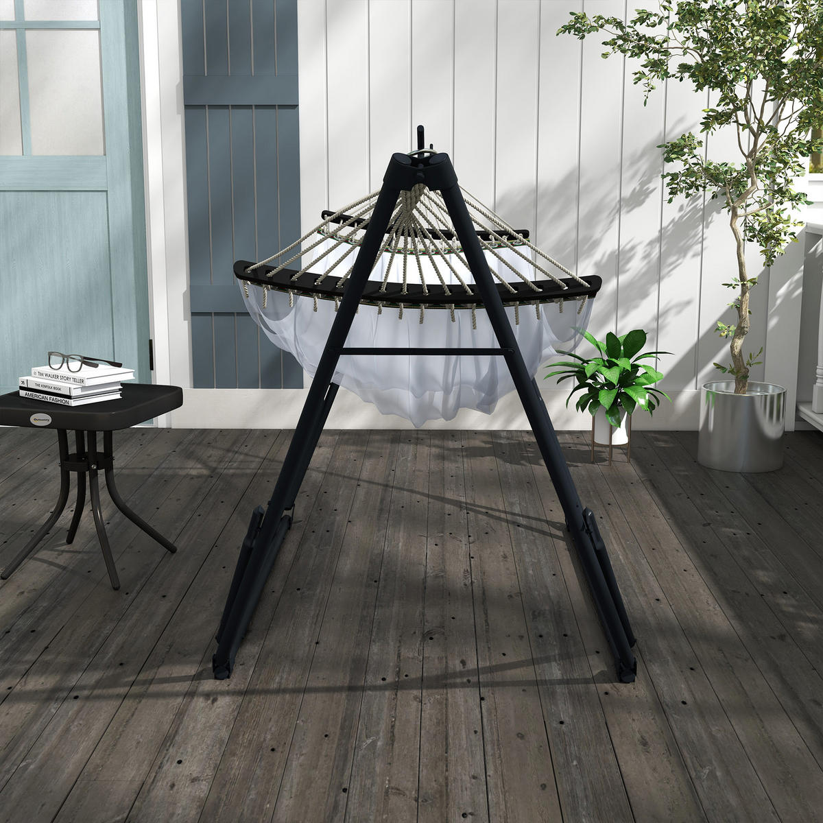 HÄNGEMATTENGESTELL, Metal, Nylon, Weiß - Weiß, Kunststoff/Metall (263/89/100cm) - Outsunny