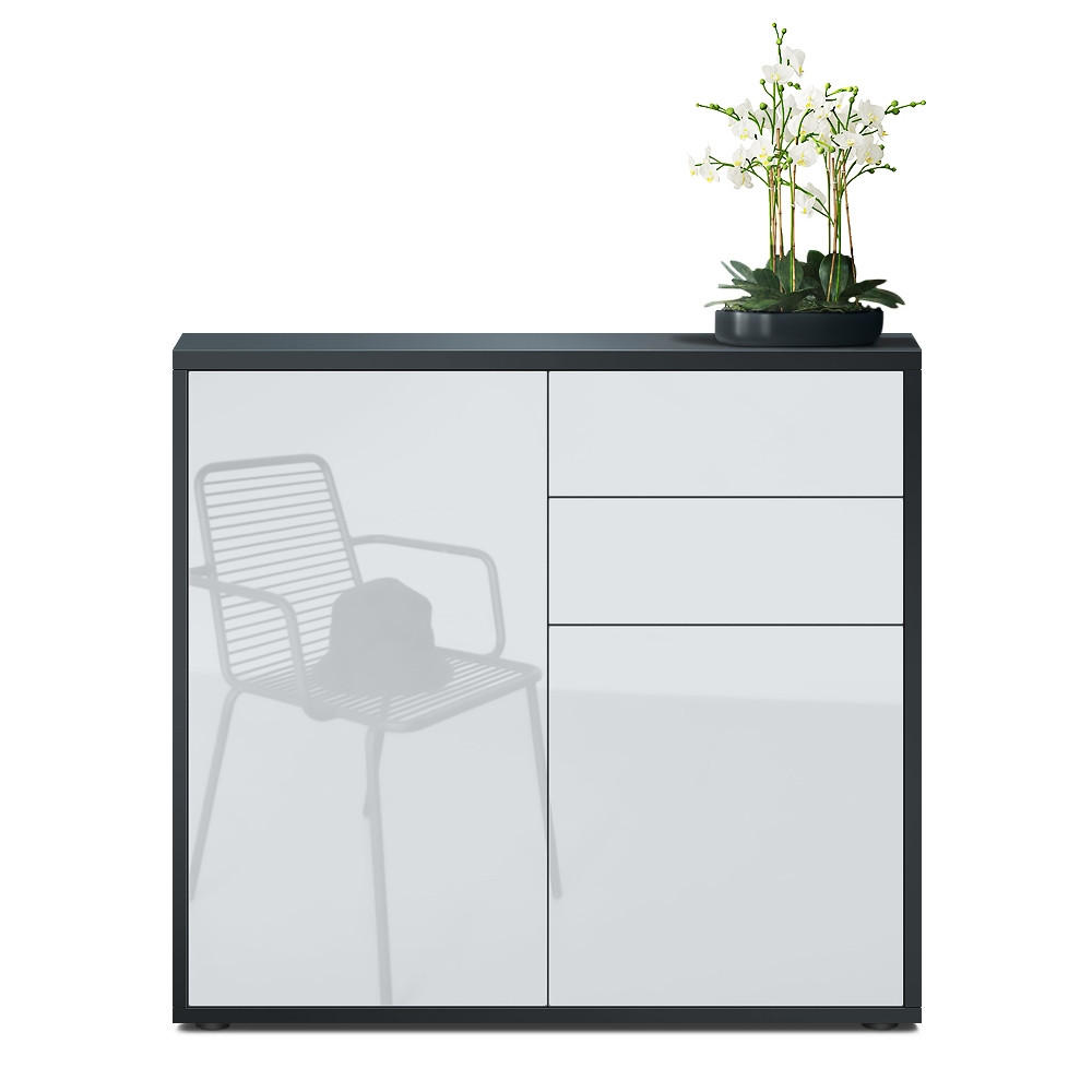 Thumbnail - Vladon Kommode, Weiß Hochglanz, Holzwerkstoff, 79x74x36 cm, Wohnzimmer, Kommoden & Sideboards, Kommoden