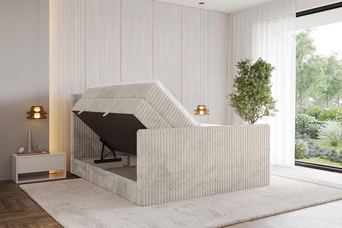 BOXSPRINGBETT mit Matratze H3|H4 und Lattenrost - TOLO-Z KING 180x200 Cord - Creme - Creme, Holzwerkstoff (180/200cm) - ALTDECOR