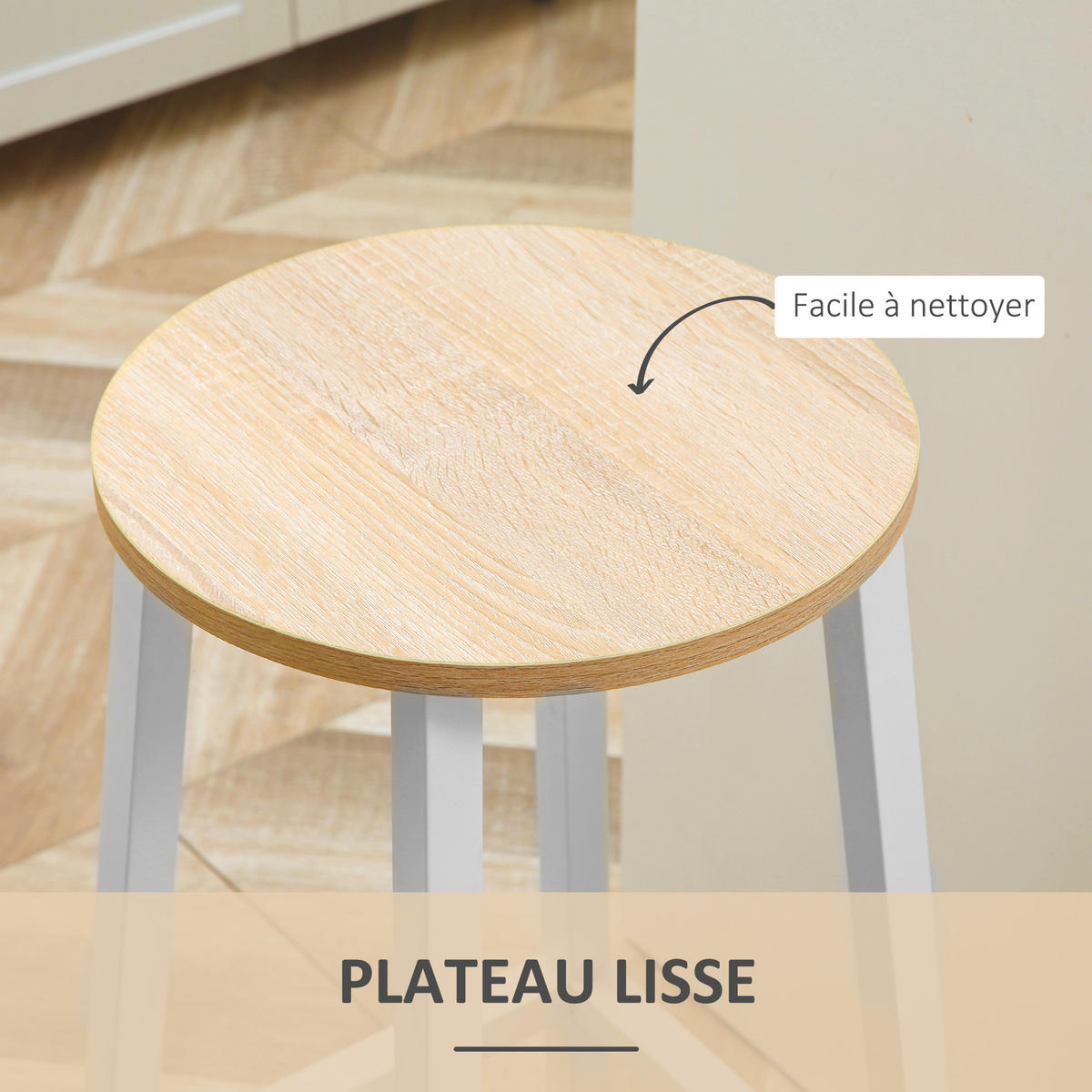 BARHOCKER 2er-Set DE-14751 ohne Rückenlehne, mit Fußstütze Weiß/Holzoptik - Naturfarben, Holzwerkstoff (32.5/65/32.5cm) - ComfortXL