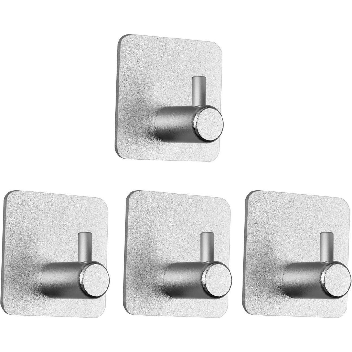 HANDTUCHHAKEN 4er Set Quadrat Edelstahl Selbstklebend - Silberfarben, Metall (4.5/2.5/4.5cm)