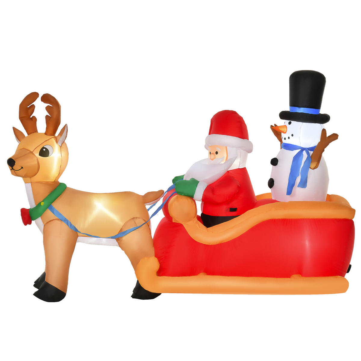 AUFBLASBARER Weihnachtsmann auf Schlitten mit Schneemann LED Polyester - Multicolor, Kunststoff (80/128/200cm) - HOMCOM