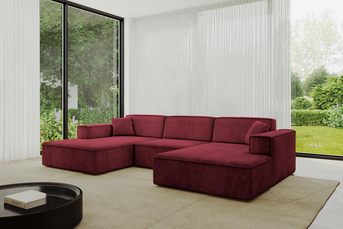 WOHNLANDSCHAFT IREA-U1-v4 - 297x165x72,5 cm Bordeauxrot - Bordeaux, Holzwerkstoff/Textil (297/72/165cm) - ALTDECOR