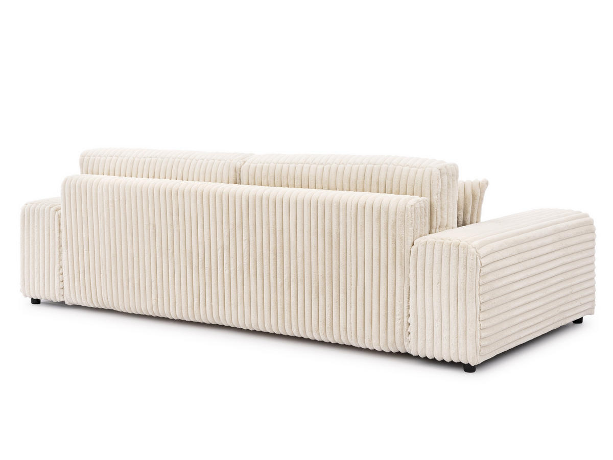 BIGSOFA Mollis Hellbeige Plüschcord mit Schlaffunktion - Beige/Schwarz, Holz/Kunststoff (260/77/124cm) - S-Style Möbel