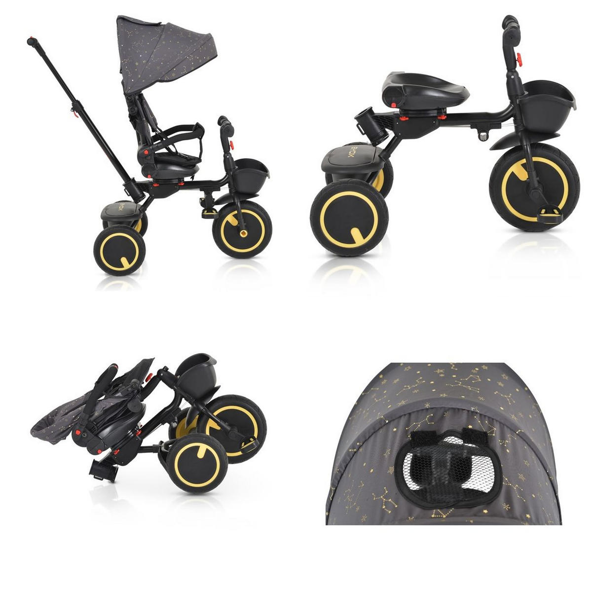 DREIRAD Orion faltbar gelb PU-Reifen, drehbarer Sitz, Schiebestange - Gelb, Metall (72/52/103cm)