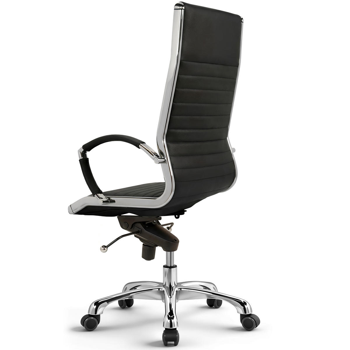 BÜROSTUHL Montreal Echtleder Schwarz – ergonomisch, 150 kg belastbar, Sitzhöhe 52-64cm - Schwarz Hochglanz, Leder/Metall (60/121/60cm) - Versee