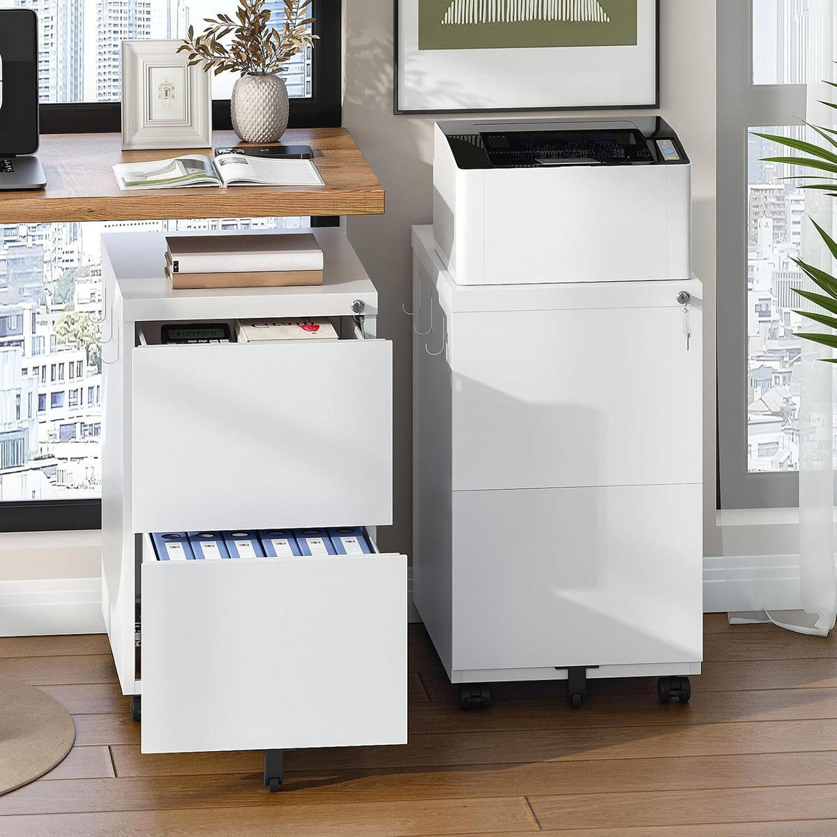 AKTENSCHRANK Weiß mit 2 Schubladen - Weiß, Metall (52/67/39cm) - Hoobro