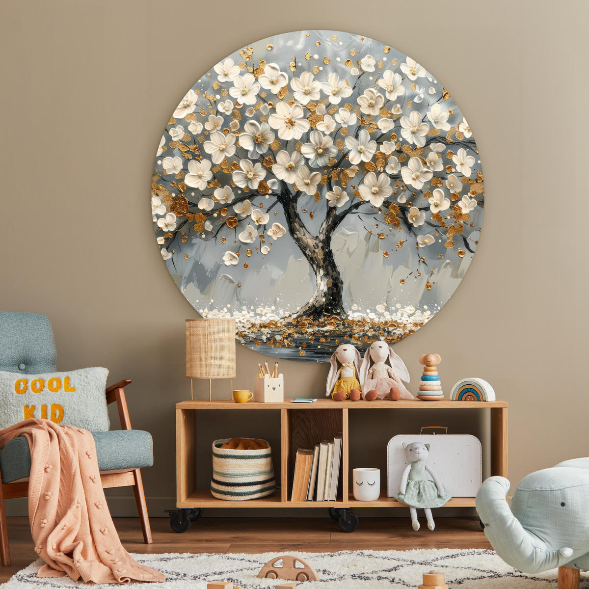 WANDBILD Baum - Gold - Blumen - Abstrakt - Kunst 150x150 cm - Goldfarben, Kunststoff (150/150cm) - MuchoWow