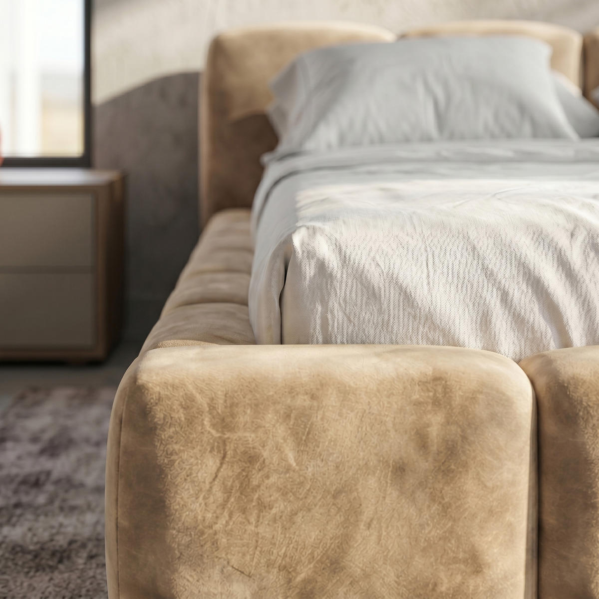 POLSTERBETT SUENO 140x200 cm in Creme, gepolstertes Kopfteil, Metalllattenrost, Bettkasten, Velour-Stoff - Creme/Naturfarben, Holz/Textil (140/200cm) - Muffo
