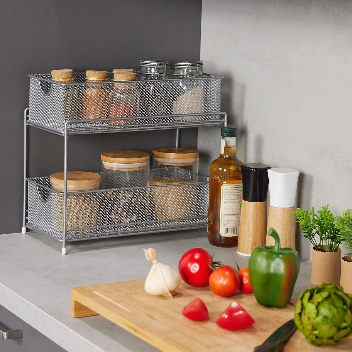 KÜCHENORGANIZER - Silberfarben, Kunststoff/Metall (19/32/35.5cm) - Relaxdays