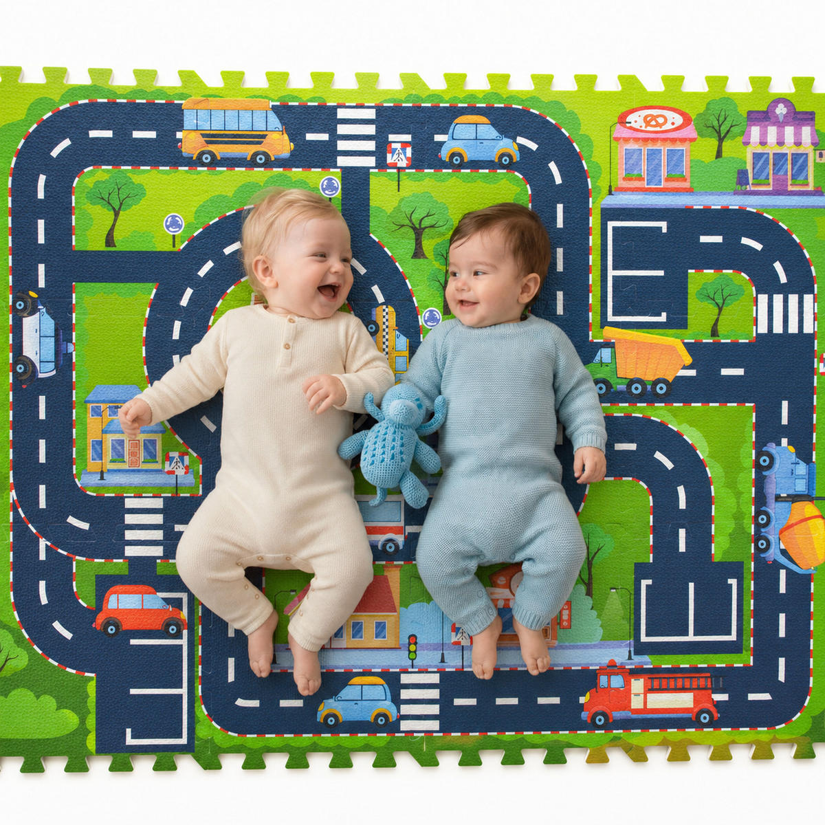 SPIELMATTE STRASSE- 120/90 cm Puzzlematte Grün - Multicolor, Kunststoff (30/30cm) - Littletom