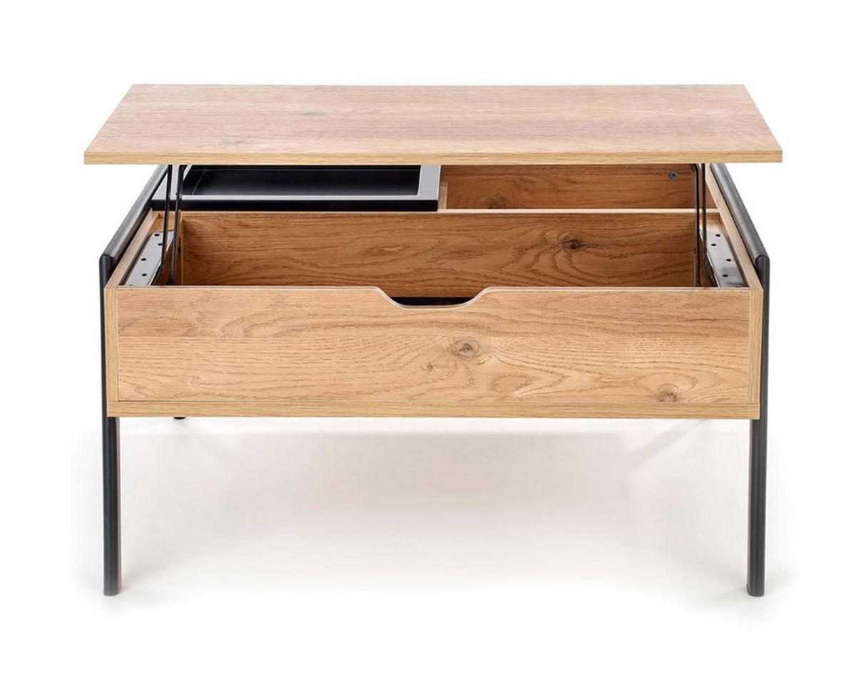 COUCHTISCH Podium Eiche Natur schwarz 85 / 80 / 43-64cm - Eichefarben/Schwarz, Holz/Holzwerkstoff (80/85/43cm) - Feldmann-Wohnen