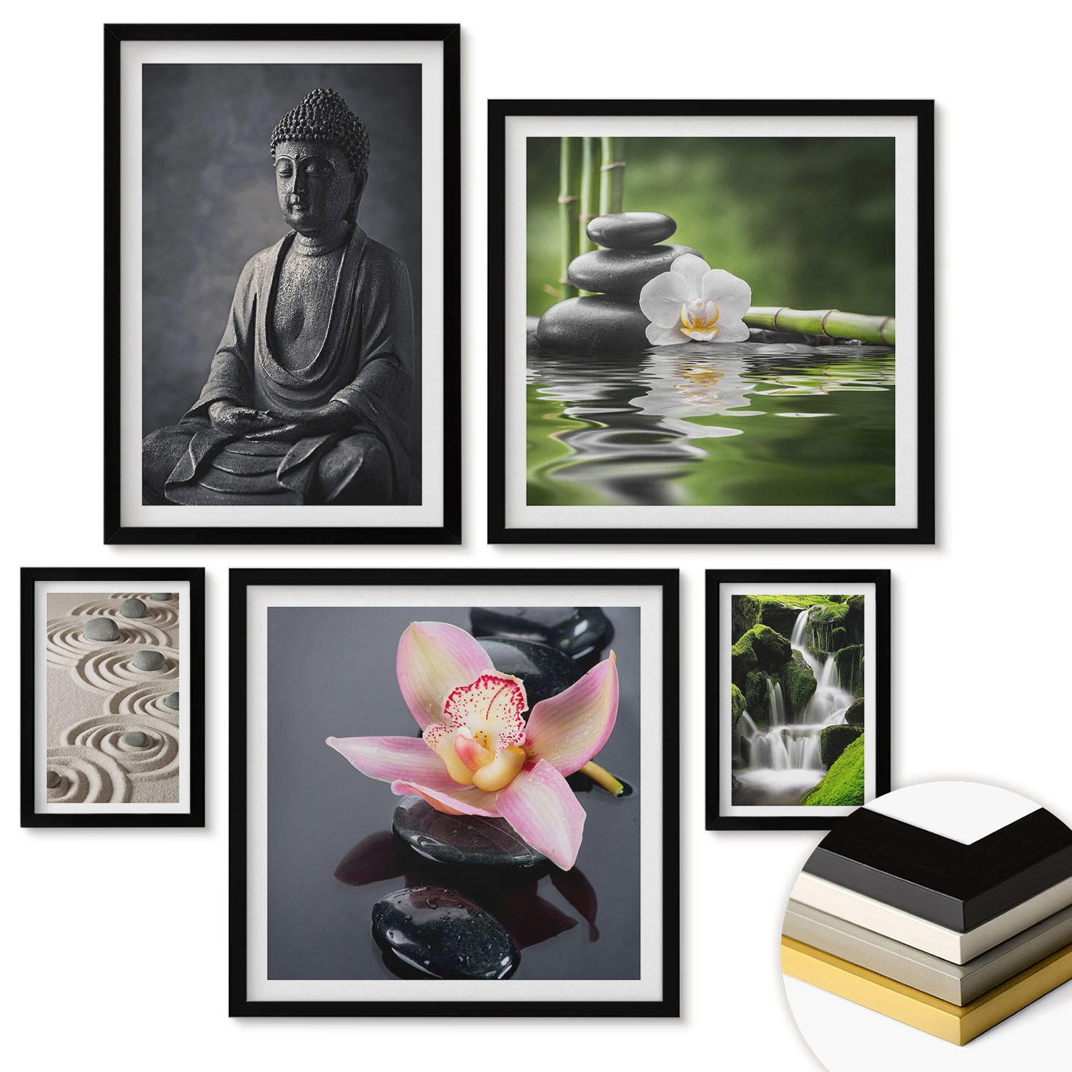 WANDBILDER 5er-Set - 50x50 cm & 20x30 cm & 40x60 cm Schwarzer Rahmen - Red Accents London - Schwarz, Kunststoff (40/60cm) - ArtPrintCave