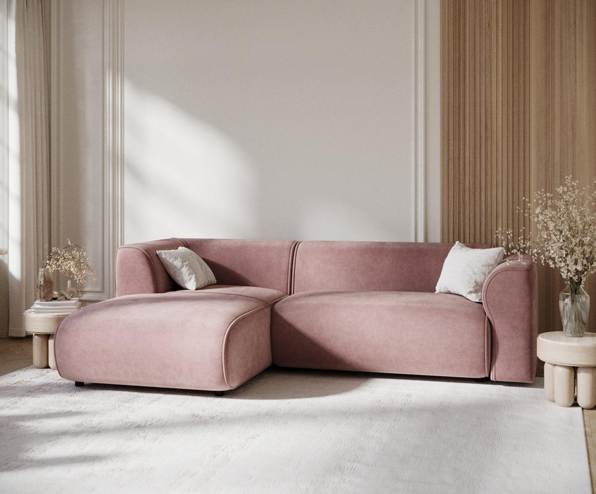ECKSOFA Melani Rosa Samtstoff - Pink/Schwarz, Holz/Holzwerkstoff (253/153cm) - Maison de Reve