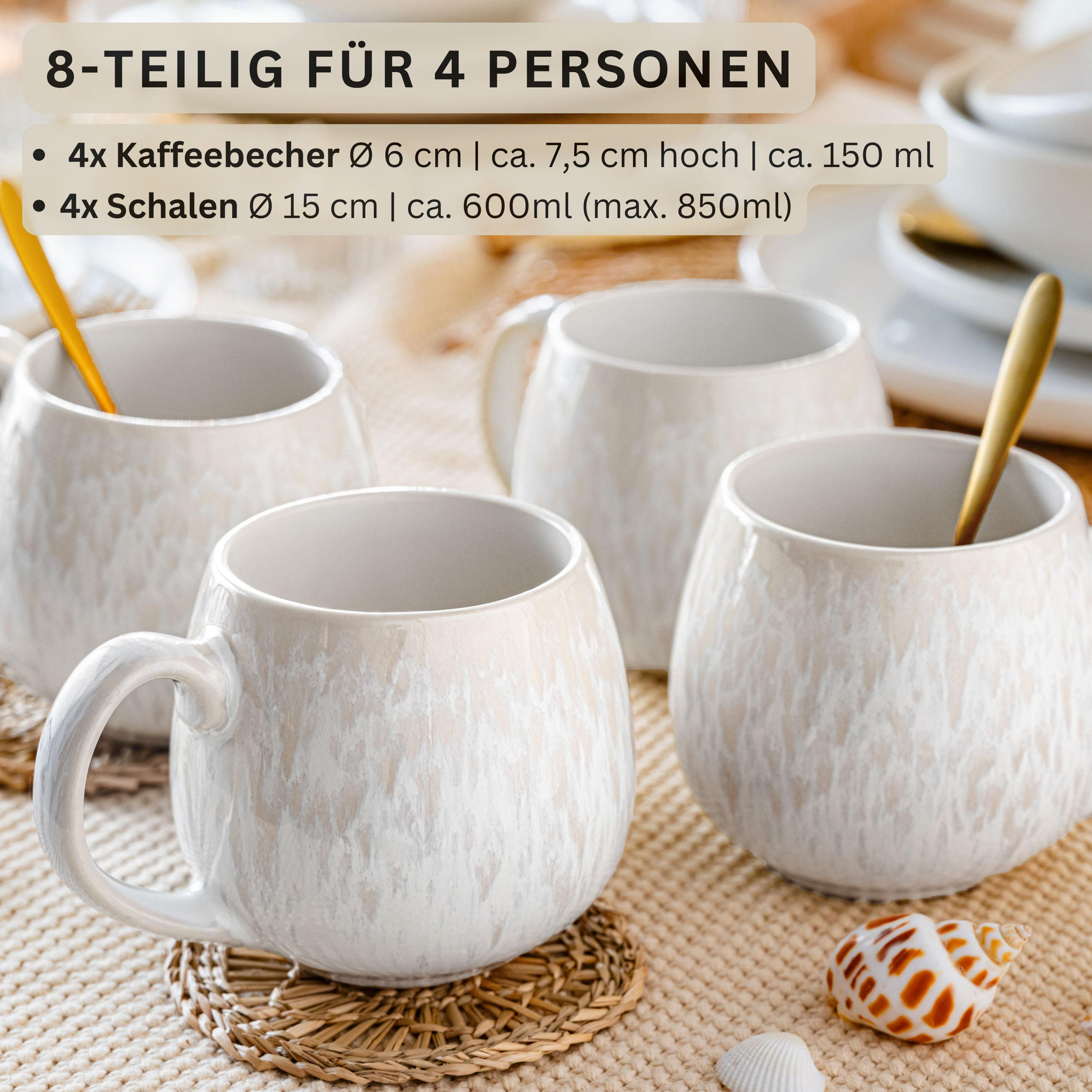 FRÜHSTÜCKS Set Korfu - 8 teilig - Creme, Keramik (8/9.5/9cm) - Sänger