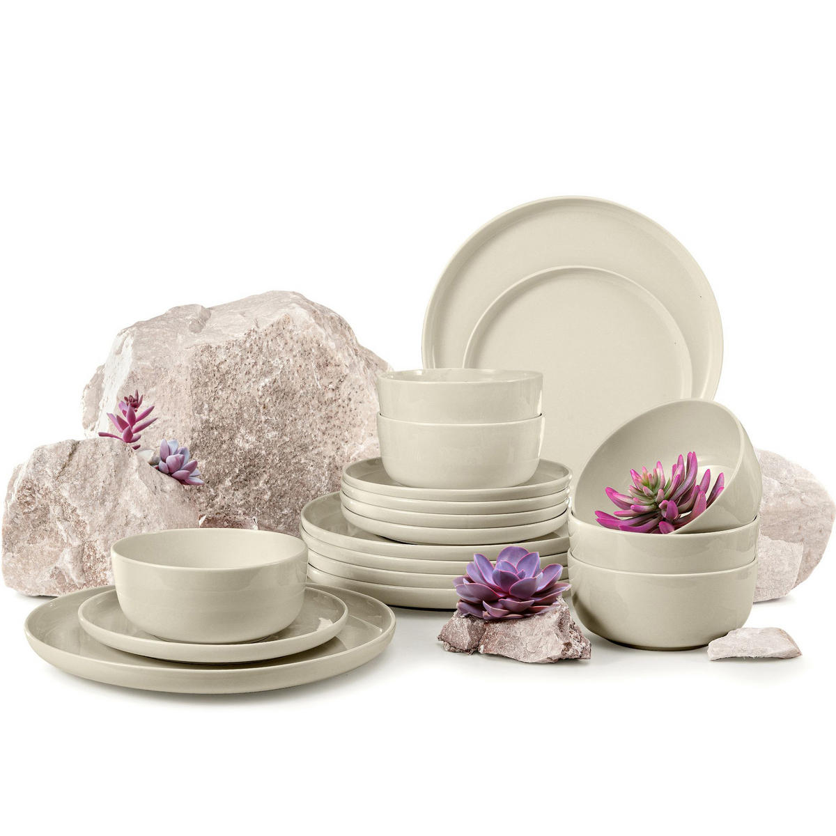 TAFELSERVICE VICTO Schüssel 6 Personen 18-tlg - Beige, Keramik (27/2/27cm) - KONSIMO®