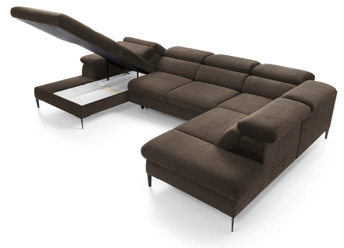 ECKSOFA U-Form 350 cm Amaro M mit Schlaffunktion, Links, Braun - Braun, Holz (214/353cm) - Emporius