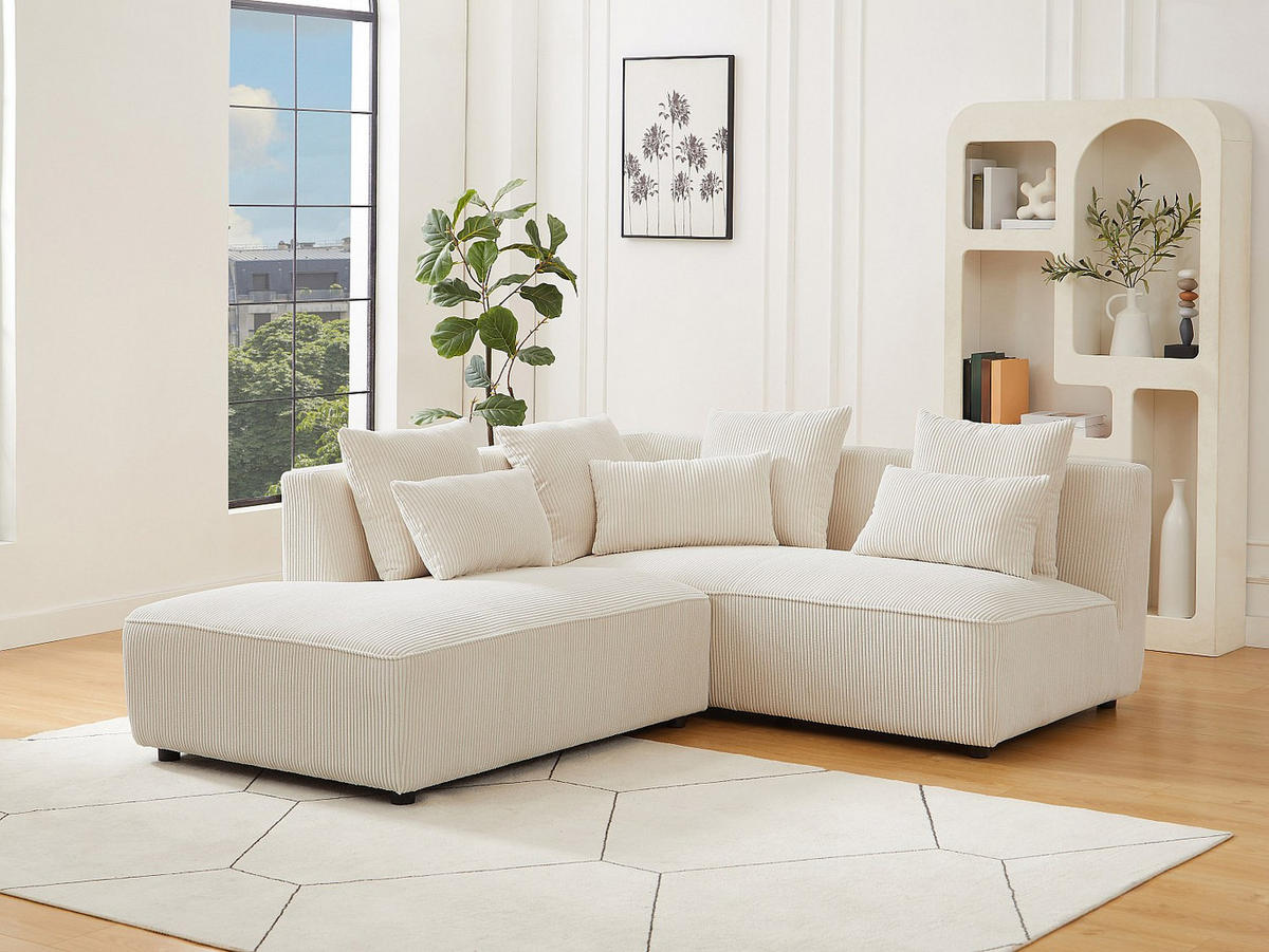 ECKSOFA mit Ottomane links aus beigem Cord MECODI - Beige, Textil (185/231cm) - Vente-Unique
