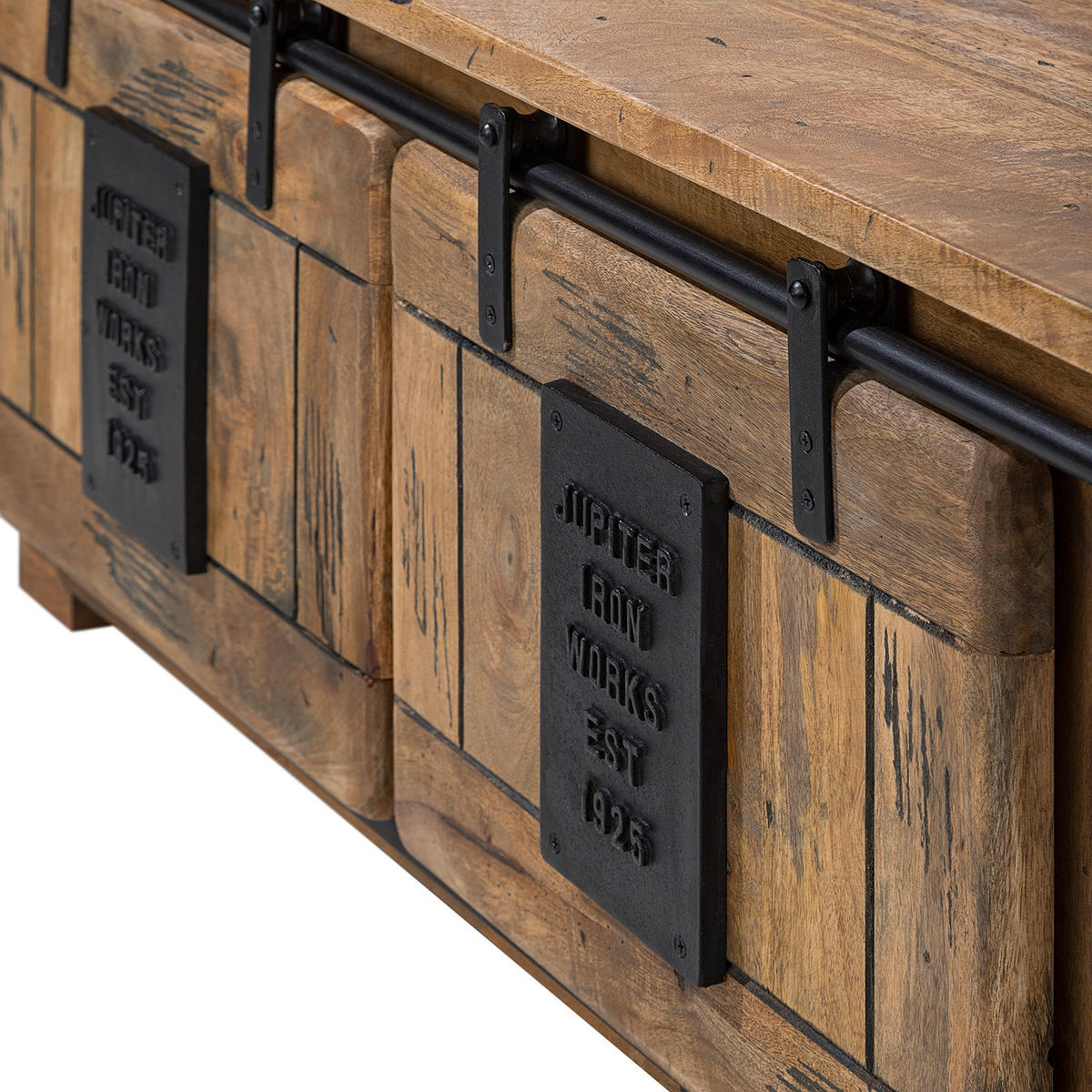 TV-LOWBOARD - Mango massiv / Eisen - Mango / Schwarz - Braun, Holz/Metall (160/45/50cm) - home24