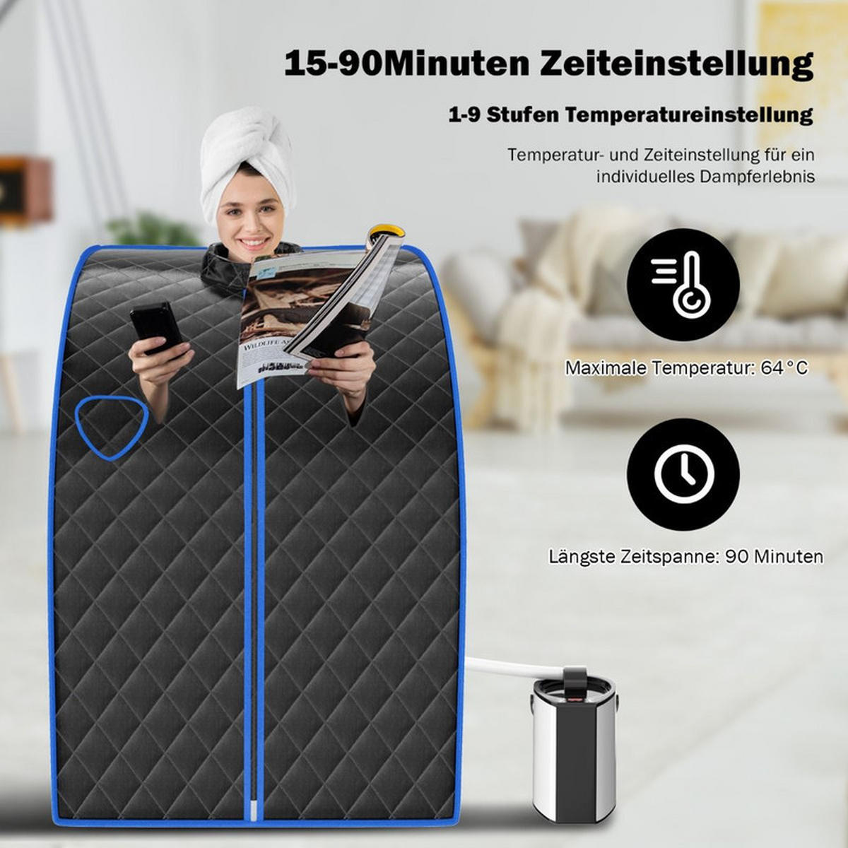 MINI-DAMPFSAUNA mit Zerstäubungsfunktion schwarz - Schwarz, Kunststoff (87/101/78cm) - COSTWAY