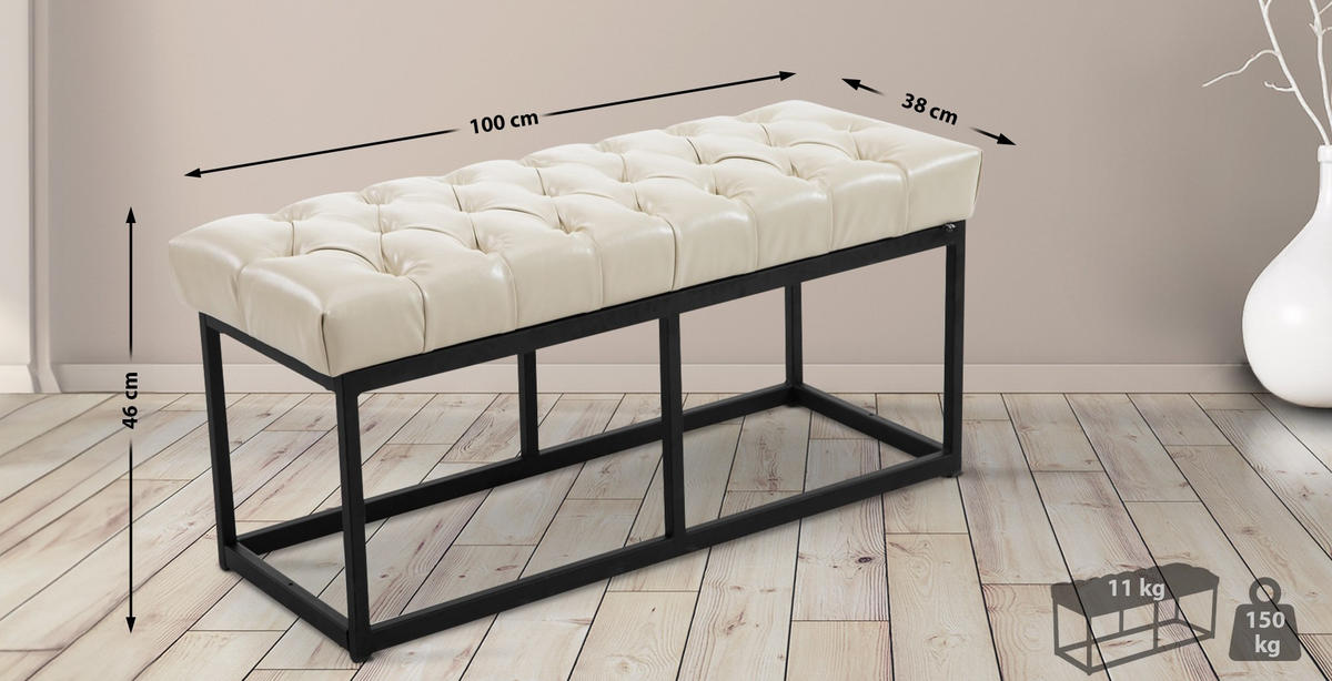SITZBANK 100/38 cm Kunstleder creme - Creme/Schwarz, Textil/Metall (100/46/38cm) - CLP