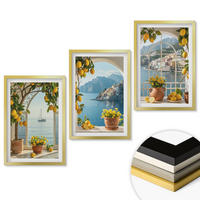 WANDBILDER 3er Set - 40x60 cm Goldrahmen - Zitronenblumen aus der Küstenstadt - Goldfarben, Kunststoff (40/60cm) - ArtPrintCave