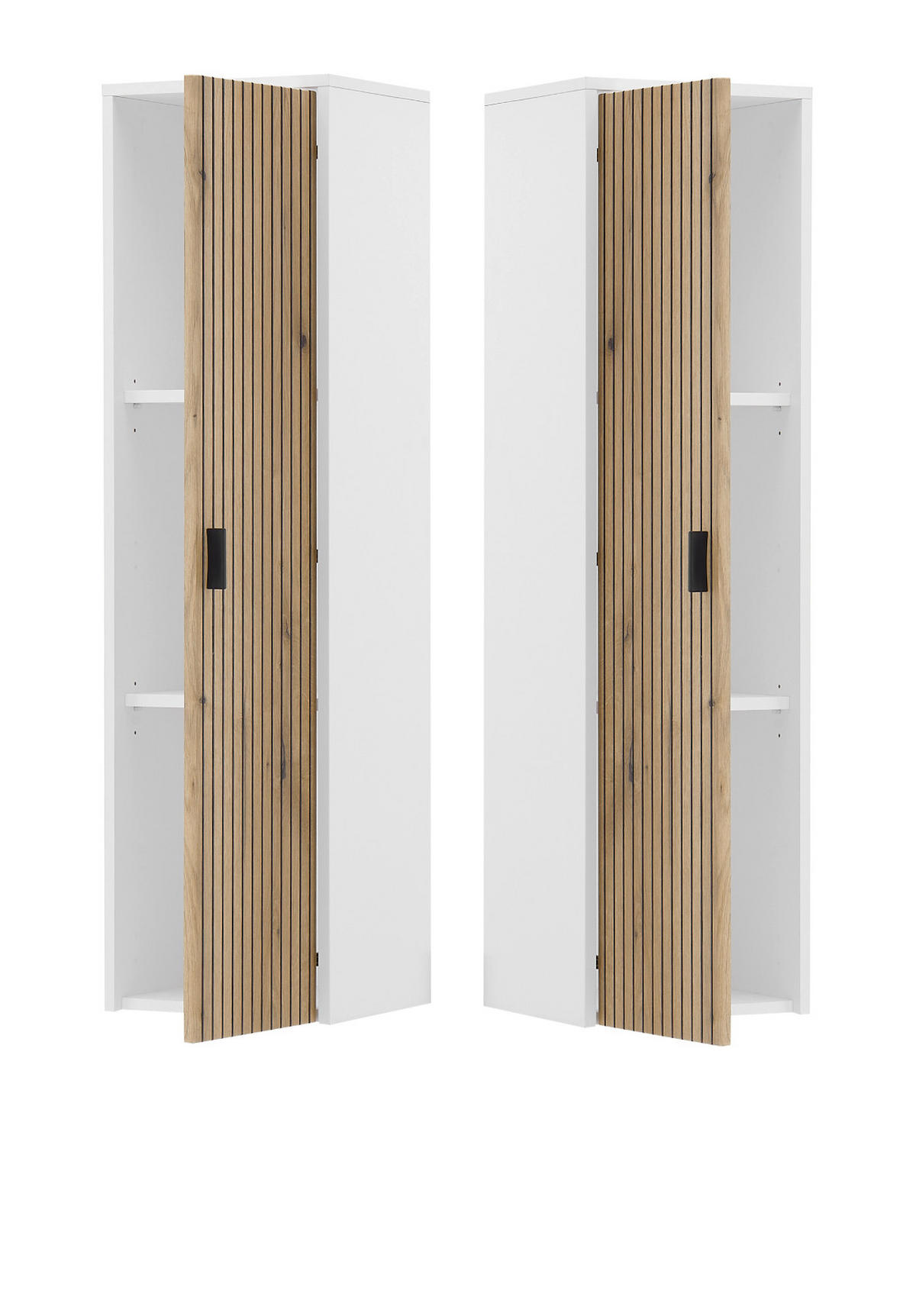 WOHNWAND 4-teilig weiß matt, Eiche 243 x 180 cm, Schrankwand mit viel Stauraum und Soft-Close - Eichefarben/Schwarz, Holzwerkstoff/Kunststoff (243/180/42cm) - Furn.Design