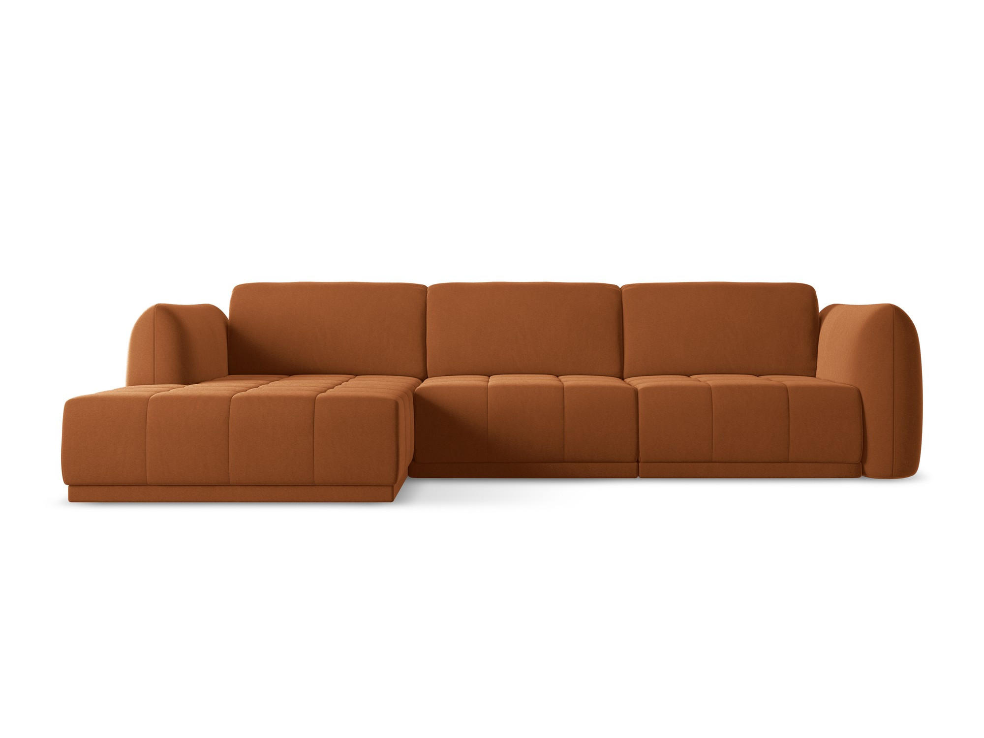 ECKSOFA Links Samt Stoff Orange - Terra cotta/Schwarz, Kunststoff/Textil (170/290cm) - Makamii