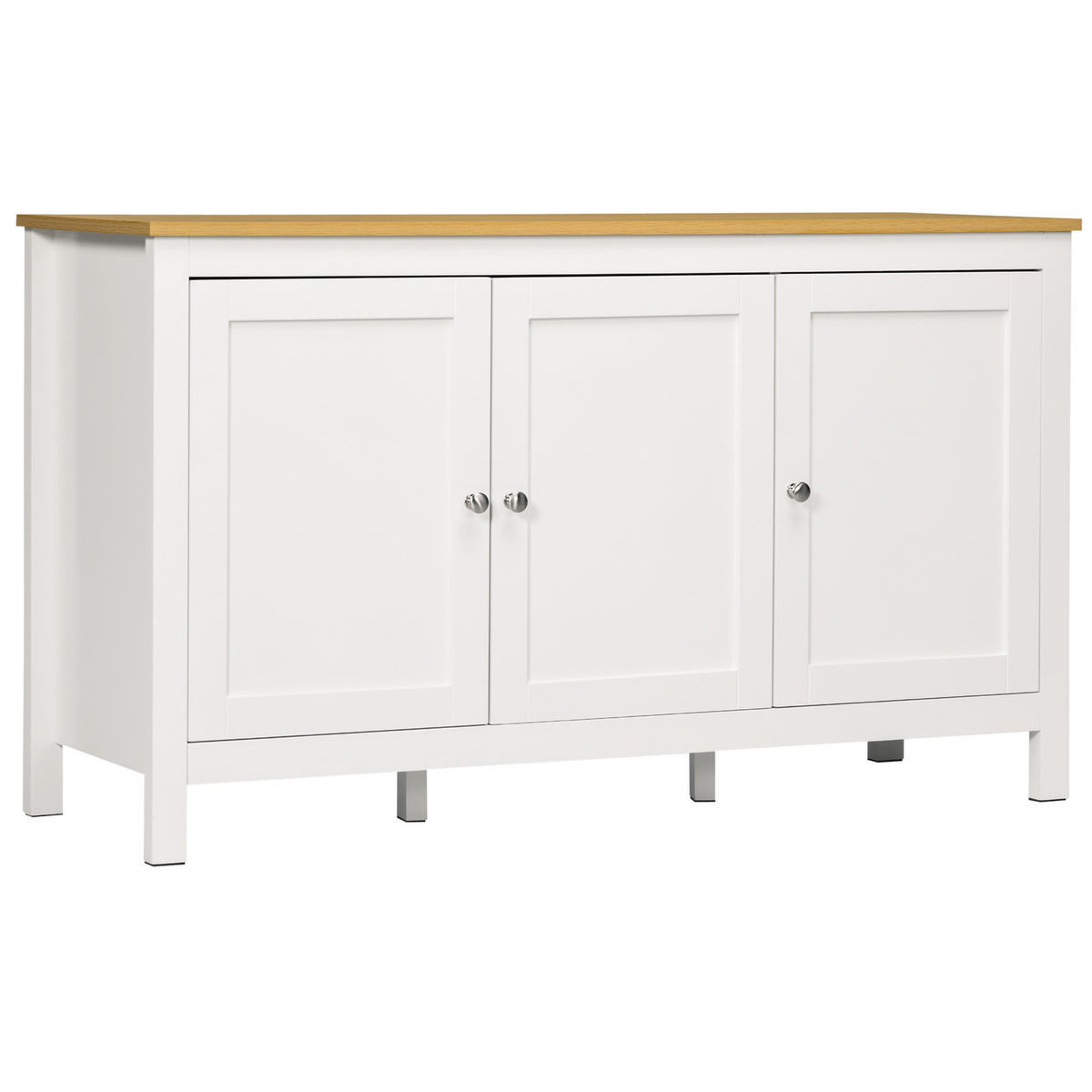 SIDEBOARD Weiß und Eiche-Nachbildung, 3 Türen, 120/40/70 cm - Weiß, Holz (120/70/40cm) - PANGIVO