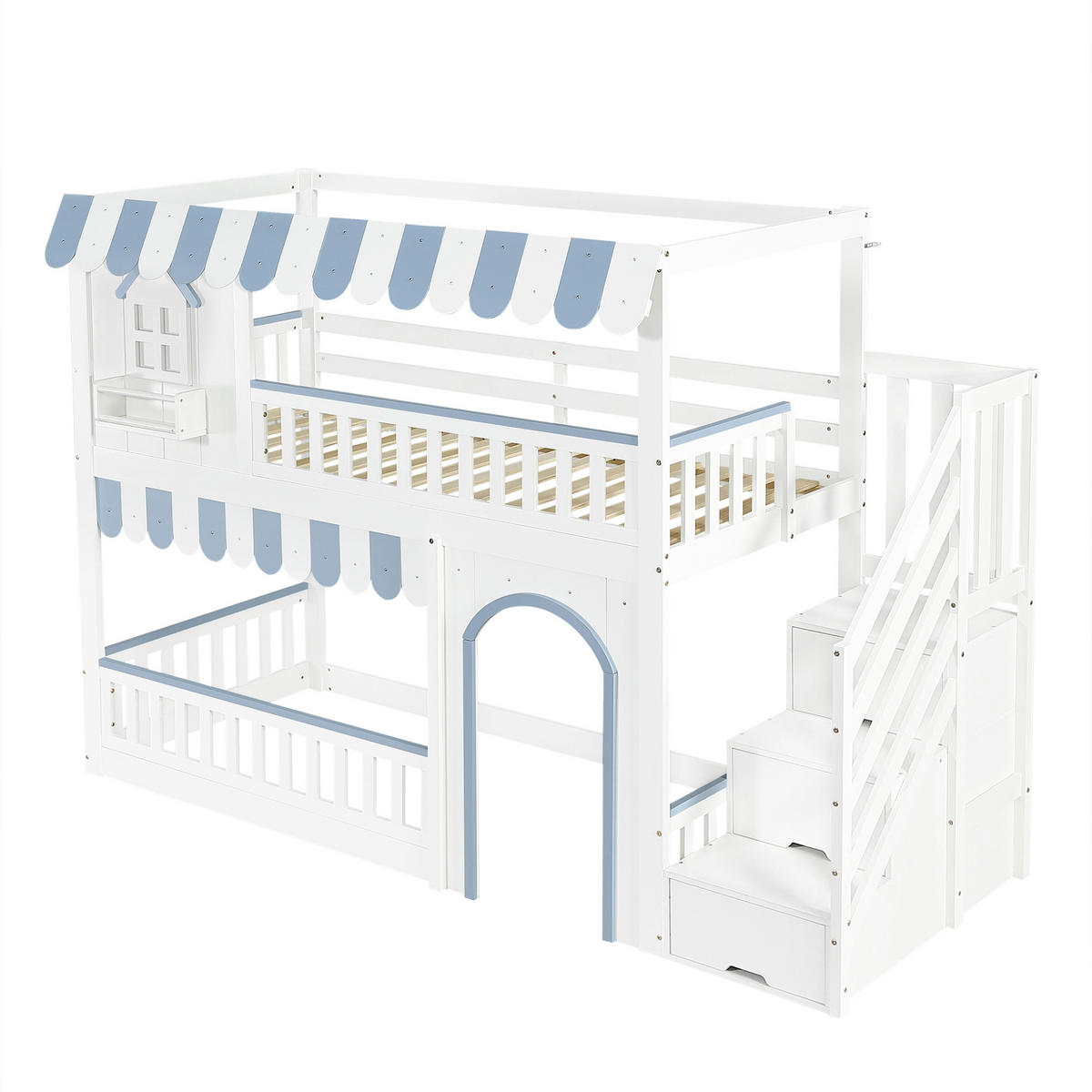 ETAGENBETT 90/200 cm Weiß, Blau - Blau/Weiß, Holz/Holzwerkstoff - Raumix