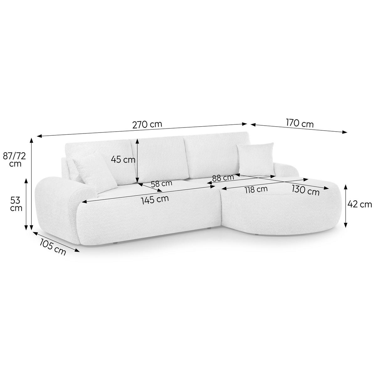 ECKSOFA Teddy L dunkelgrün, Bouclé-Stoff, rechts - Schwarz/Grün, Textil (270/170cm) - Beautysofa