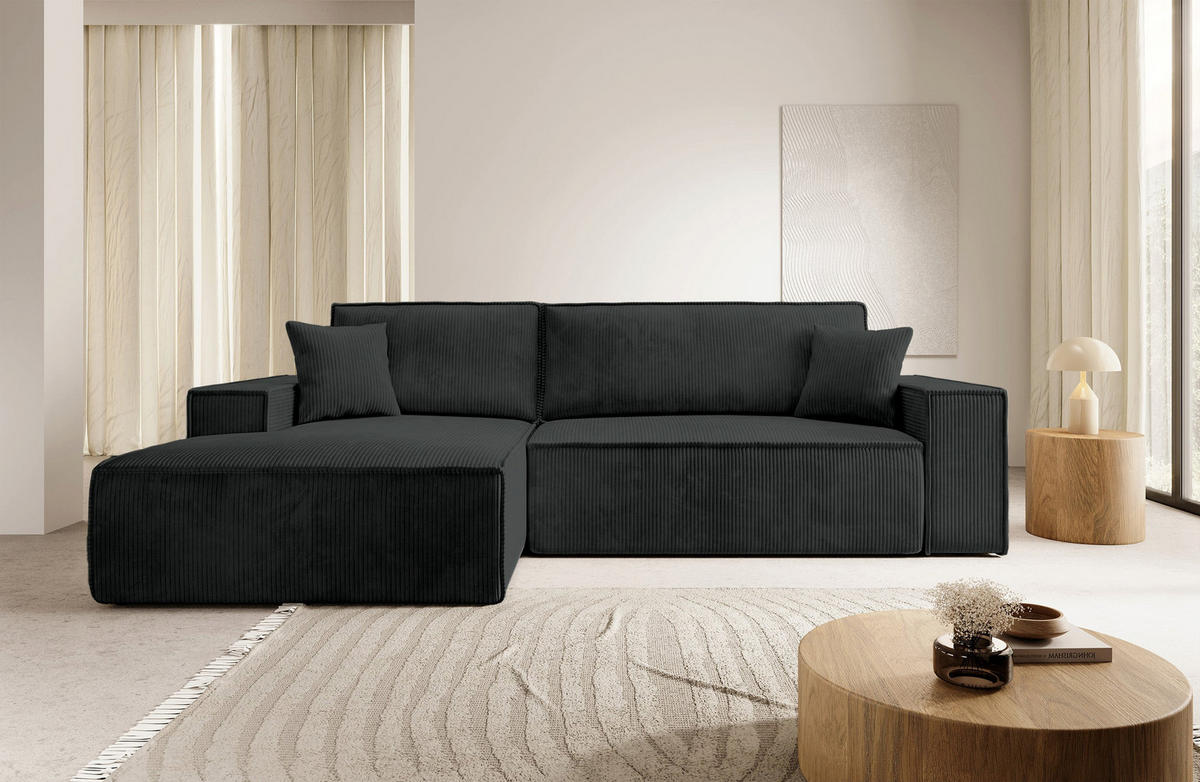 ECKSOFA Farese Schwarz Cordbezug - Schwarz, Kunststoff/Textil (267/167cm) - Selsey