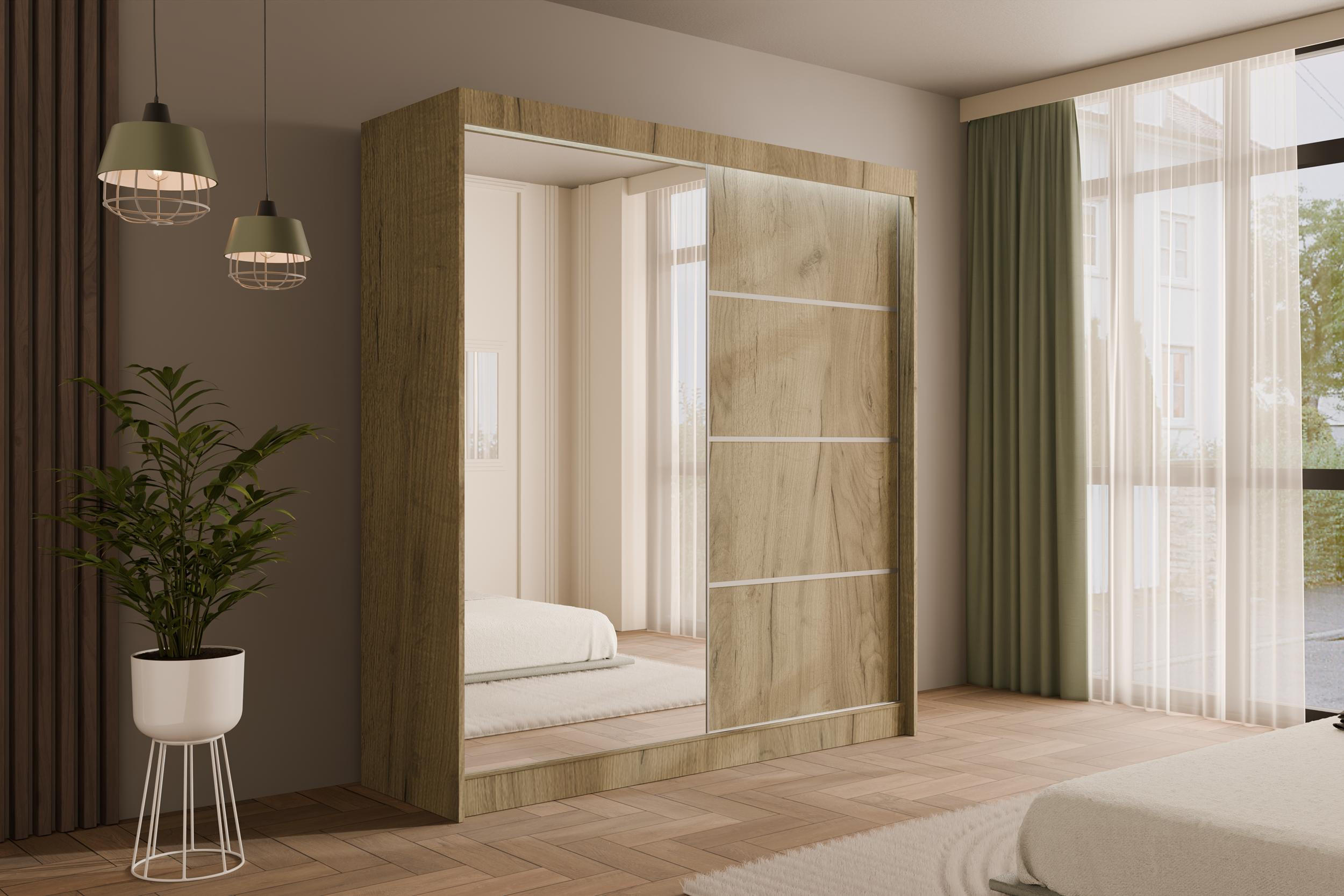 KLEIDERSCHRANK PAOKI mit LED - 200 cm - Braun - Braun, Holzwerkstoff (200/215/61cm) - ALTDECOR