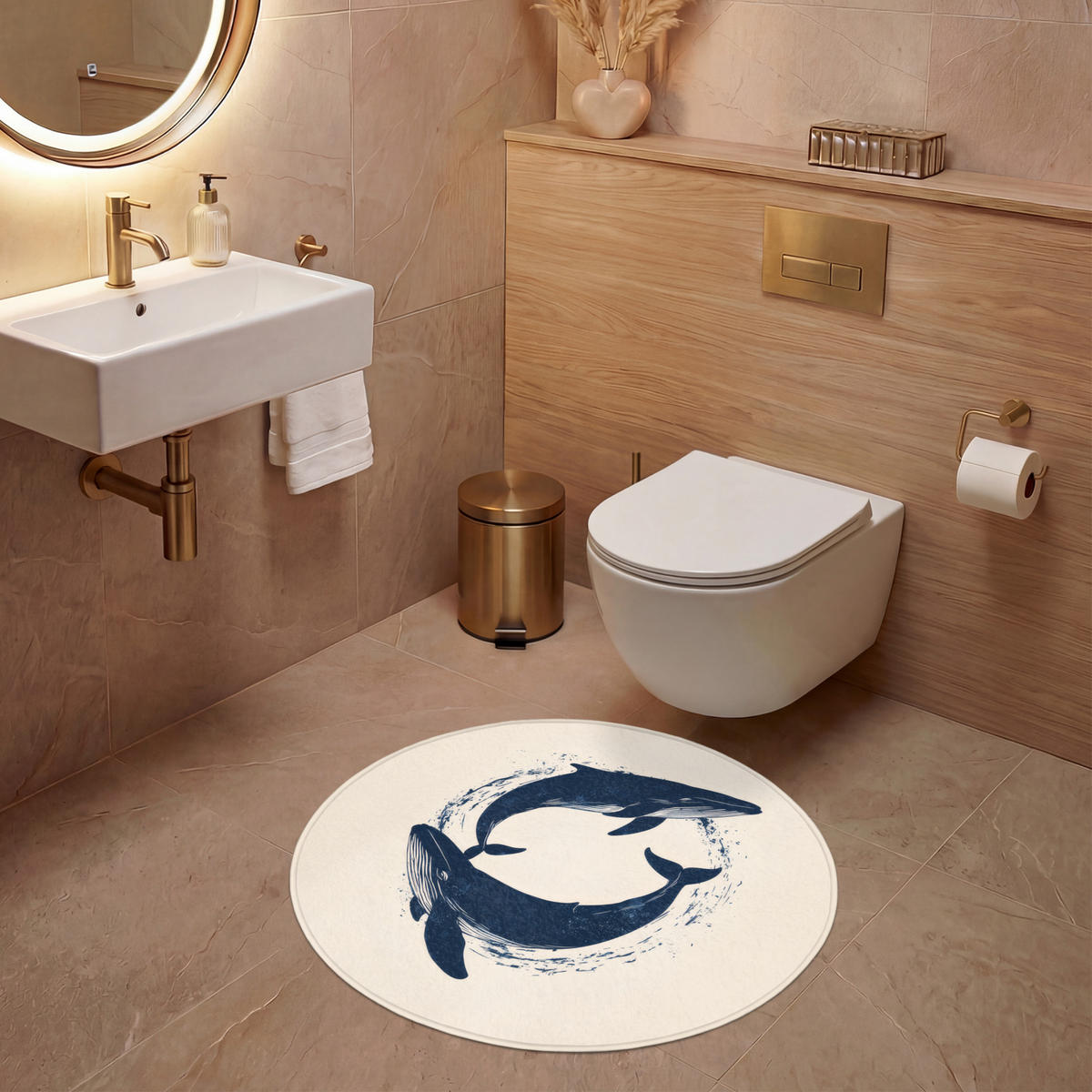 WC PŘEDLOŽKA Velryby - Stříkance - Kruh - Tmavě modrá 70x70 cm - tmavě modrá, textil/plast (70/1cm) - OnlyWow