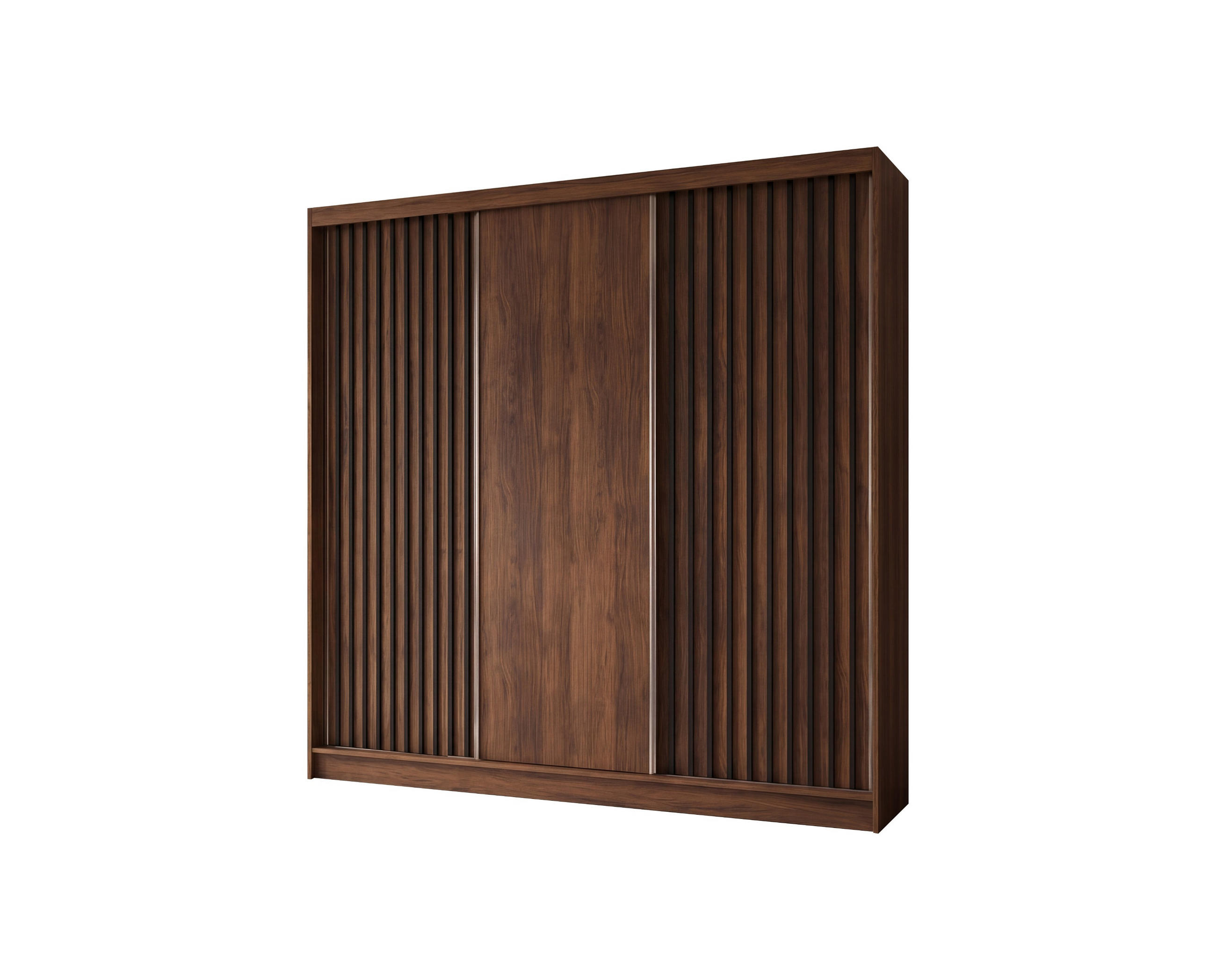 SCHWEBETÜRENSCHRANK Erika 240 cm mit Lamellen ohne Spiegel 3-türig, Nuss Warmia, schwarz - Dunkelbraun/Schwarz, Kunststoff (240/216/61cm) - Margaret Hadas24