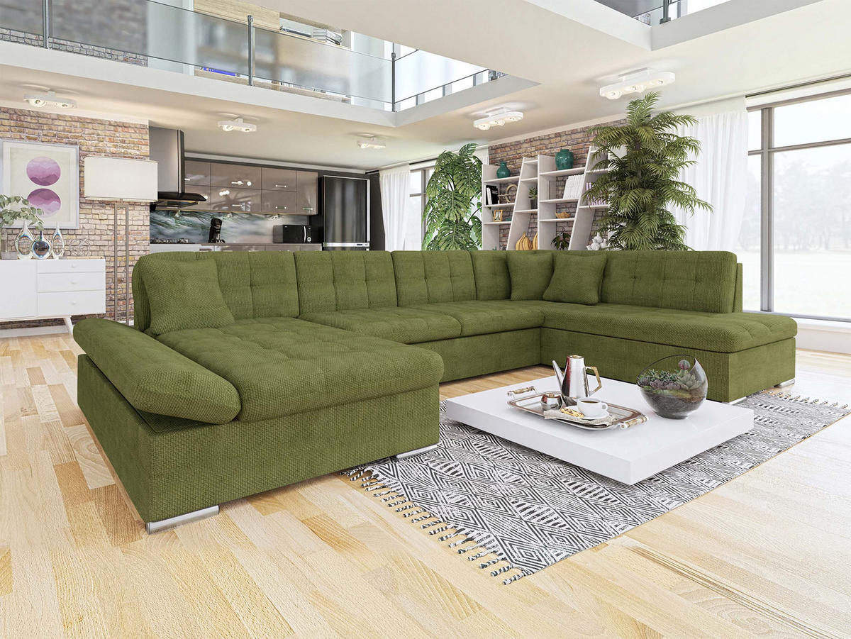 ECKSOFA Bergen, Seite: Links - Pastellgrün/Silberfarben, Holz/Textil (345/76/205cm) - MIRJAN24