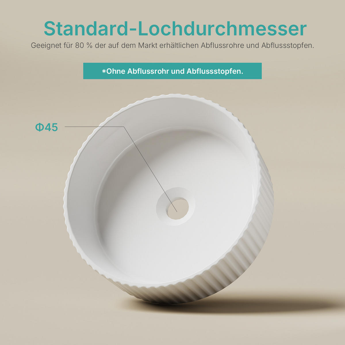 WASCHBECKEN Rund Keramik mit vertikalen Oberflächenrillen Weiß Ø36 / 11,5 cm - Weiß, Keramik (36/11.5/36cm) - EMKE