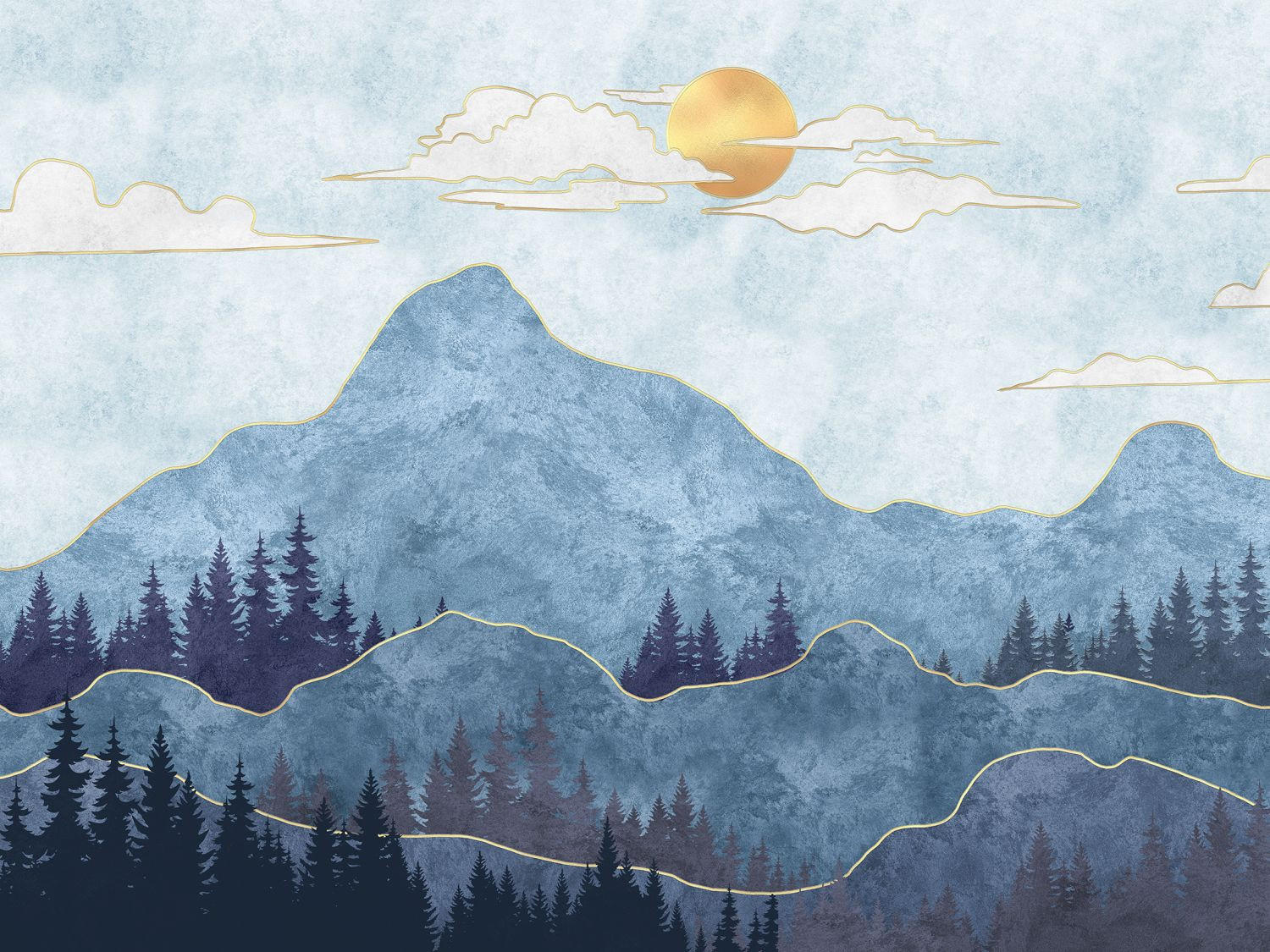 FOTOTAPETE Berglandschaft 375 x 270 cm - Blau, Papier (375/270cm) - Sanders & Sanders