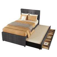 POLSTERBETT 90/200 cm grau mit ausziehbarem Rollbett und höhenverstellbarem Kopfteil - Grau, Textil (90/200cm) - OKWISH