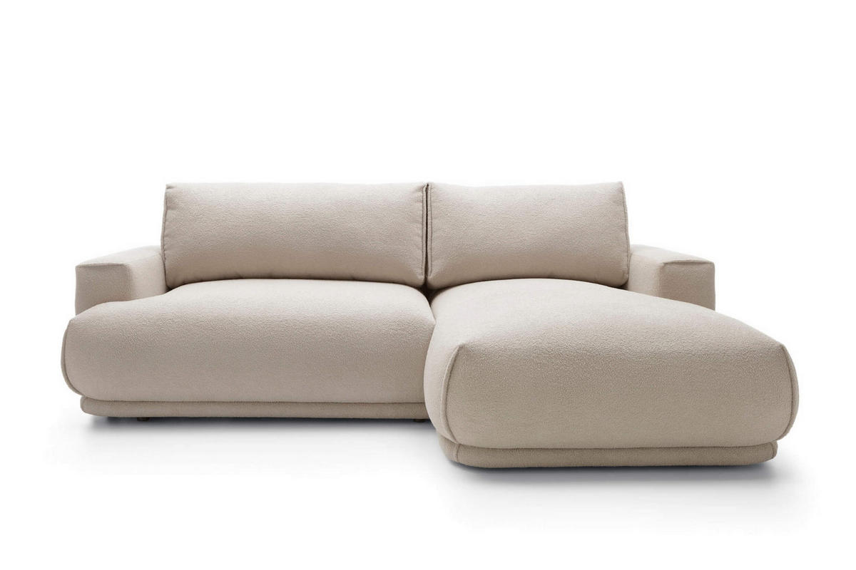 ECKSOFA NERO Beige Velours-Stoff mit Schlaffunktion - Beige, Holz (270/170cm) - MASSENO