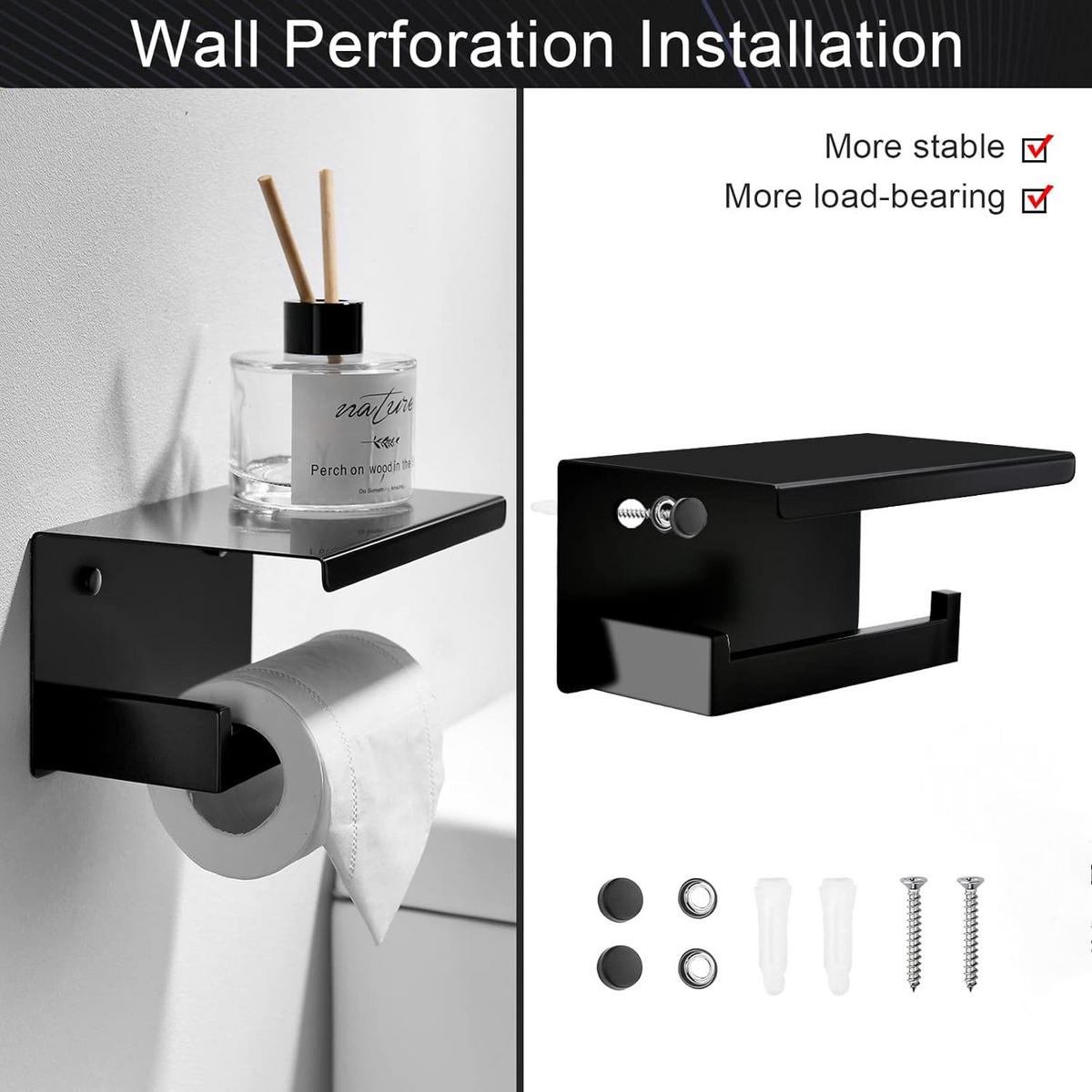 TOILETTENPAPIERHALTER，EDELSTAHL 304, Wandmontage. - Schwarz, Metall (10/10/14cm)