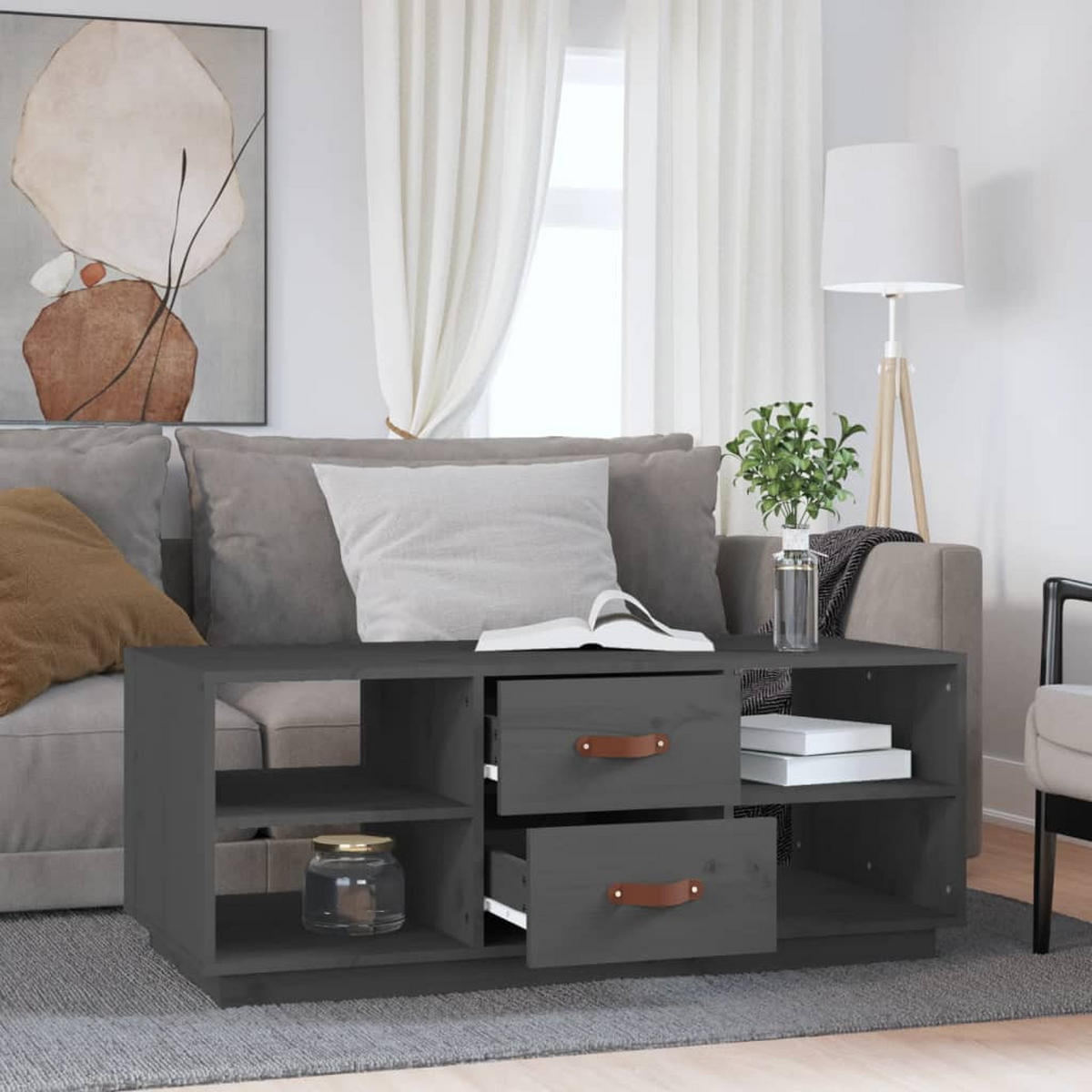 COUCHTISCH Grau 100x50x41 cm Massivholz Kiefer - Grau, Holz (100/50/41cm) - furnicato