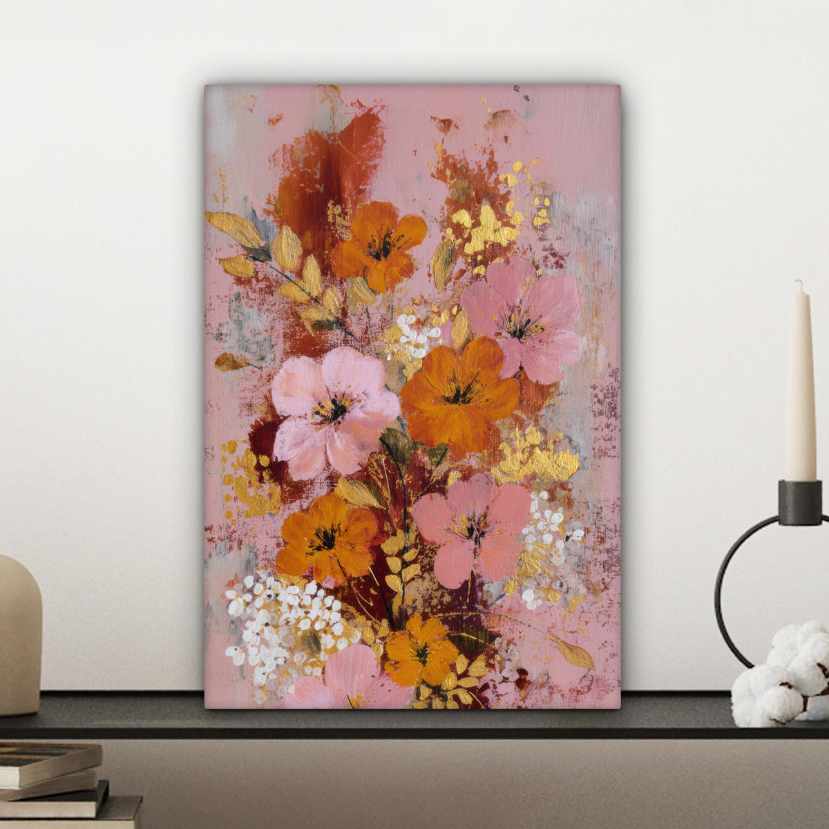 LEINWANDBILD Malerei - Blumen - Rustikal - Rosa Deko Wohnzimmer 20x30 cm - Altrosa, Textil (20/30cm) - MuchoWow