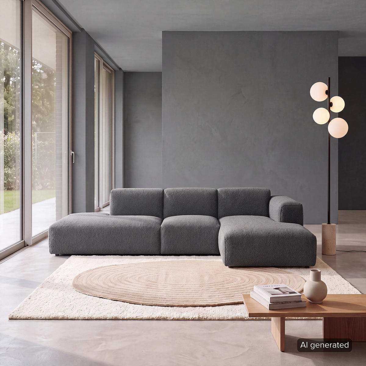 ECKSOFA mit Chaiselongue - Anthrazit/Schwarz, Kunststoff/Textil (290/173cm) - home24