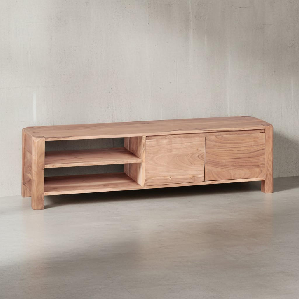 TV-LOWBOARD Massivholz, 4 Füße, viel Stauraum, Beige 140x35x40 cm - Beige, Holz (140/40/35cm) - KADIMA DESIGN